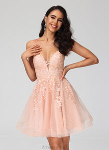 V-neck Short/Mini With Dress Tulle Homecoming Dresses Homecoming Lace A-Line Sequins Brielle