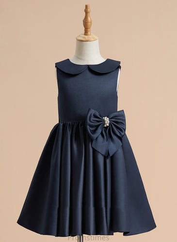 Pan Collar Beading/Bow(s) Flower Dress A-Line Flower Girl Dresses Knee-length Sleeveless With - Brielle Peter Girl Satin