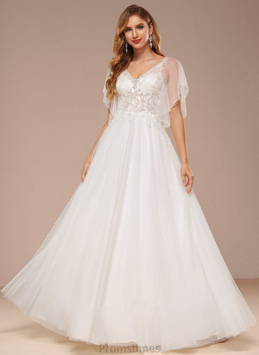 With Sequins Wedding Dresses V-neck Floor-Length Wedding Ruffle Lace Baylee A-Line Dress Tulle