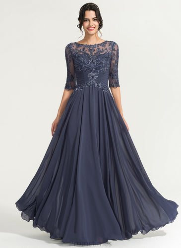A-Line Chiffon Emily Scoop Sequins Floor-Length Lace Prom Dresses With