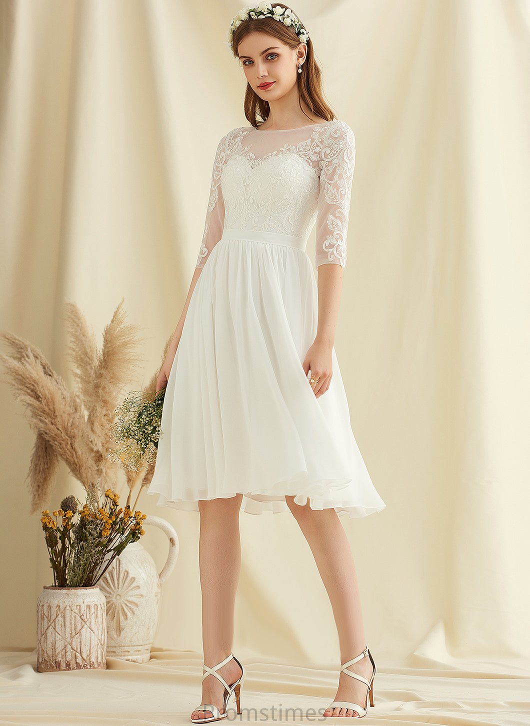 A-Line With Wedding Dresses Wedding Scoop Dress Chiffon Sequins Abby Lace Knee-Length