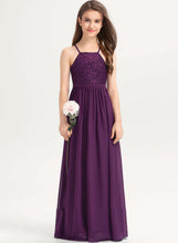 Load image into Gallery viewer, Chiffon Lace A-Line Junior Bridesmaid Dresses Lyric Neckline Floor-Length Bow(s) Square With