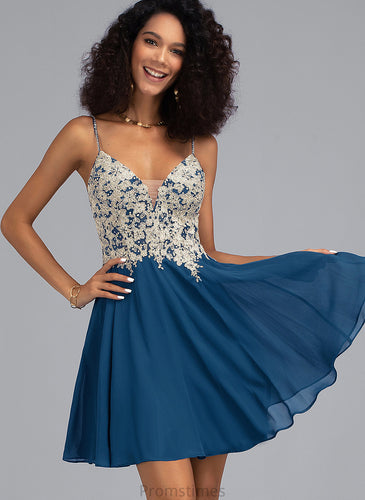 Alana Short/Mini With A-Line Beading Chiffon Lace V-neck Prom Dresses