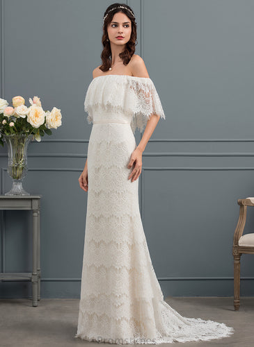 Bow(s) Trumpet/Mermaid Lace Wedding Dresses Dress With Off-the-Shoulder Laila Train Sweep Wedding