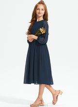 Load image into Gallery viewer, Chiffon Trinity A-Line Scoop Bow(s) With Neck Tea-Length Junior Bridesmaid Dresses Ruffle