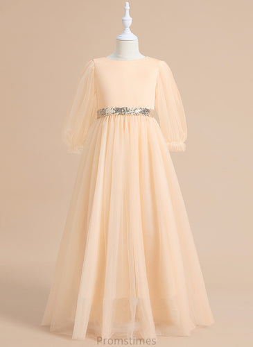 Dress - Ball-Gown/Princess Long Sleeves Flower Girl Dresses With Sequins/Bow(s) Floor-length Flower Neck Girl Tulle Laila Scoop