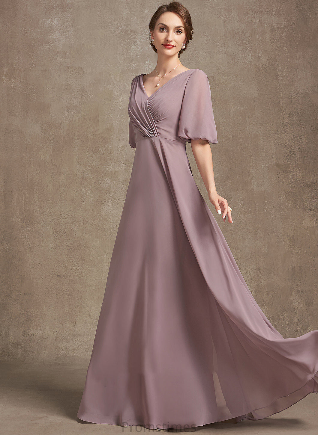 A-Line Addison V-neck Mother Dress of Ruffle the Bride Chiffon Mother of the Bride Dresses With Floor-Length