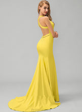 Load image into Gallery viewer, V-neck Sweep Crepe Stretch Prom Dresses Train Kinsley Trumpet/Mermaid