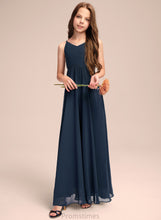 Load image into Gallery viewer, Floor-Length Samara A-Line V-neck Bow(s) Junior Bridesmaid Dresses With Chiffon
