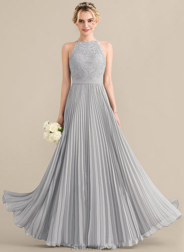 Floor-Length Chiffon A-Line Prom Dresses Scoop Pleated With Lace Isabelle