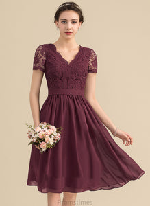 V-neck Chiffon Homecoming Dresses Milagros Lace With Dress Knee-Length Lace A-Line Homecoming