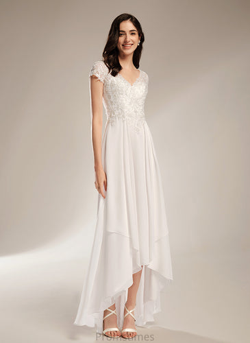 Chiffon Dress Asymmetrical Lace A-Line Roselyn Wedding Dresses Wedding V-neck