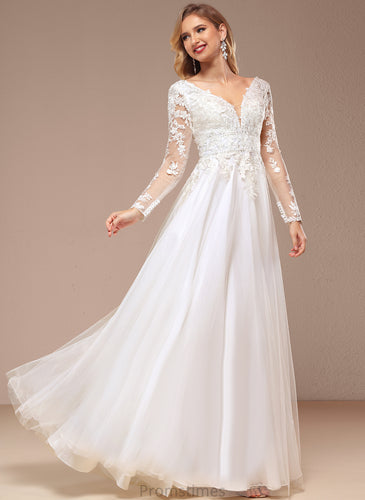Wedding Dresses Wedding Tulle A-Line Beading Dress Lace V-neck With Adeline Floor-Length Sequins
