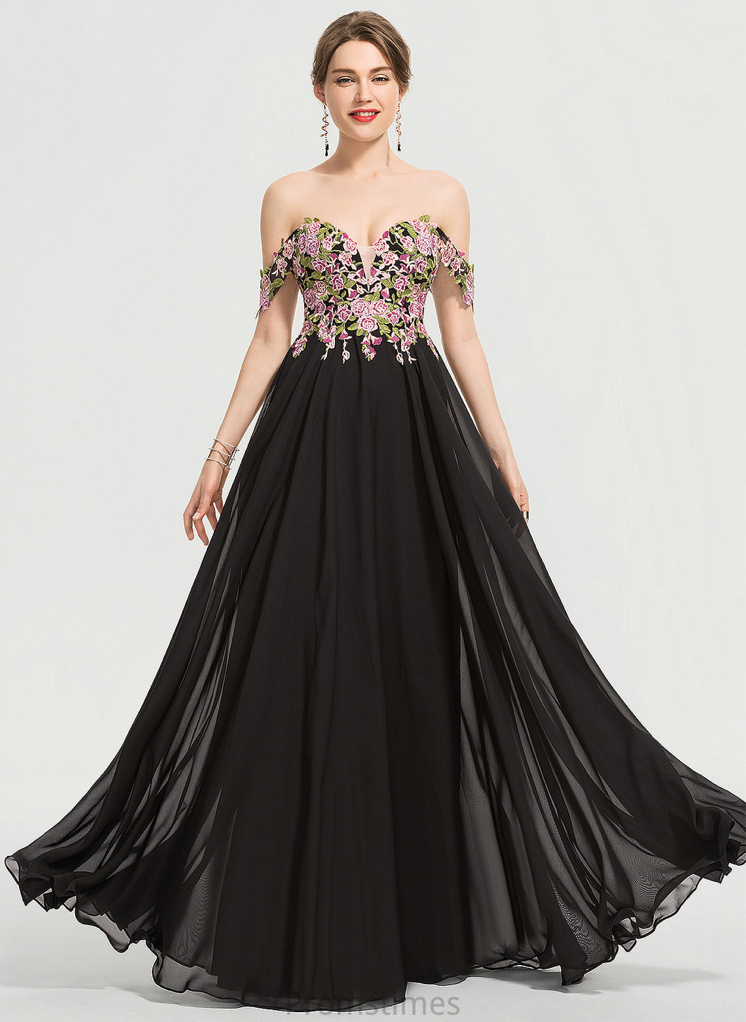 Floor-Length Prom Dresses Lace Ball-Gown/Princess Chiffon Kali Off-the-Shoulder