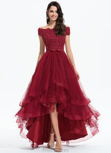 Homecoming Josie Homecoming Dresses Dress Bow(s) Asymmetrical Lace Tulle A-Line With Off-the-Shoulder Beading