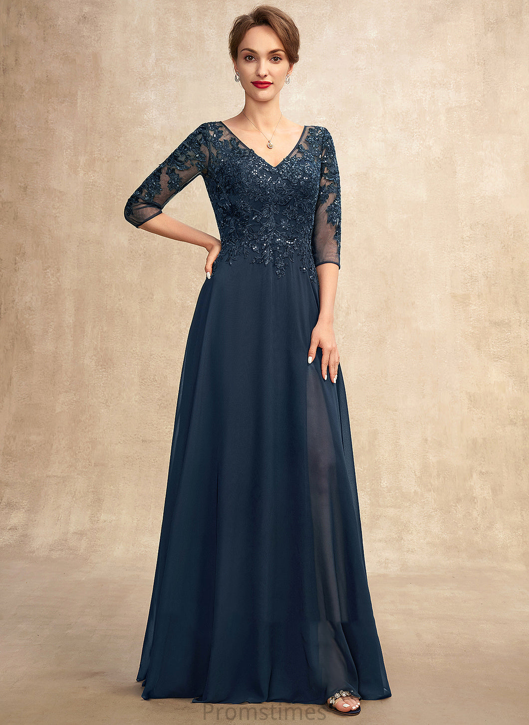 the A-Line Chiffon of Floor-Length Daisy Mother of the Bride Dresses Bride Front Mother Lace Dress Split Sequins V-neck With