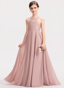 Lace Chiffon Alanna Neck A-Line Floor-Length Scoop Junior Bridesmaid Dresses