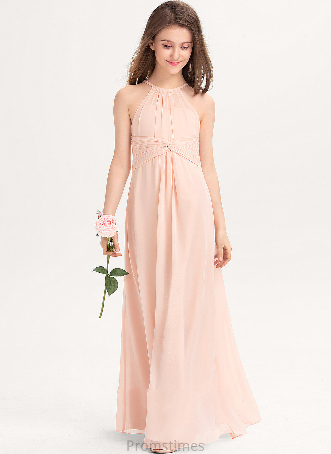 Neck Chiffon A-Line Scoop Junior Bridesmaid Dresses Guadalupe With Floor-Length Ruffle
