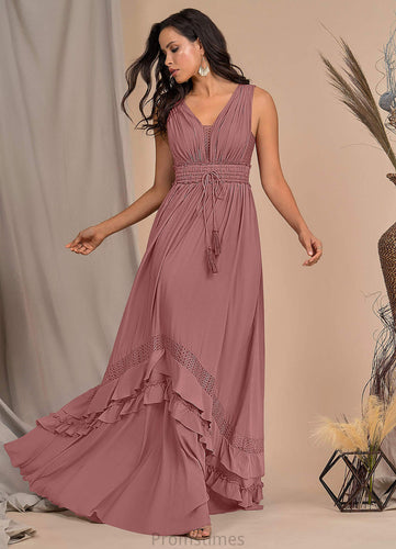Sherry Sleeveless One Shoulder Natural Waist Floor Length A-Line/Princess Bridesmaid Dresses