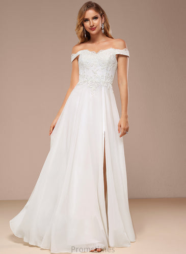 Wedding Dresses Floor-Length Off-the-Shoulder Wedding Dress Lace A-Line With Chiffon Sequins Karsyn