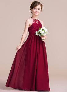 A-Line Scoop Floor-Length Neck Junior Bridesmaid Dresses Mackenzie Chiffon