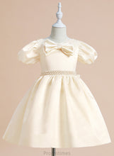 Load image into Gallery viewer, Satin Short Beading/Bow(s) - With Flower Sleeves Flower Girl Dresses Knee-length Girl Laura V-neck Dress Ball-Gown/Princess
