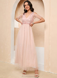 Fabric Straps Length Ankle-Length Silhouette Neckline V-neck Tulle A-Line Alana Natural Waist Floor Length Bridesmaid Dresses