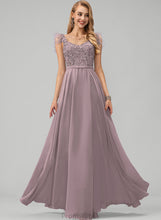Load image into Gallery viewer, Flower(s) Sequins Feather Prom Dresses A-Line With Floor-Length Eleanor Chiffon Beading V-neck