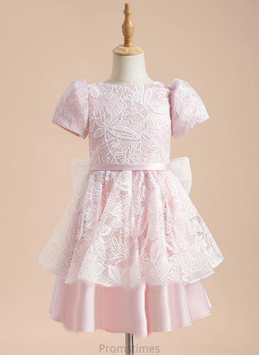 Shyanne Girl Flower Girl Dresses Knee-length Scoop Flower Lace/Sequins/Bow(s) With - Sleeves Satin/Tulle Short Dress Neck A-Line