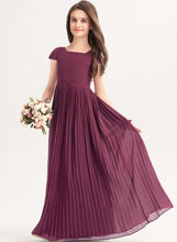 Load image into Gallery viewer, Junior Bridesmaid Dresses Neckline A-Line Shaniya With Chiffon Bow(s) Lace Square Pleated Floor-Length