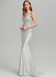 Sequins Prom Dresses Jersey V-neck With Lilly Trumpet/Mermaid Sweep Train