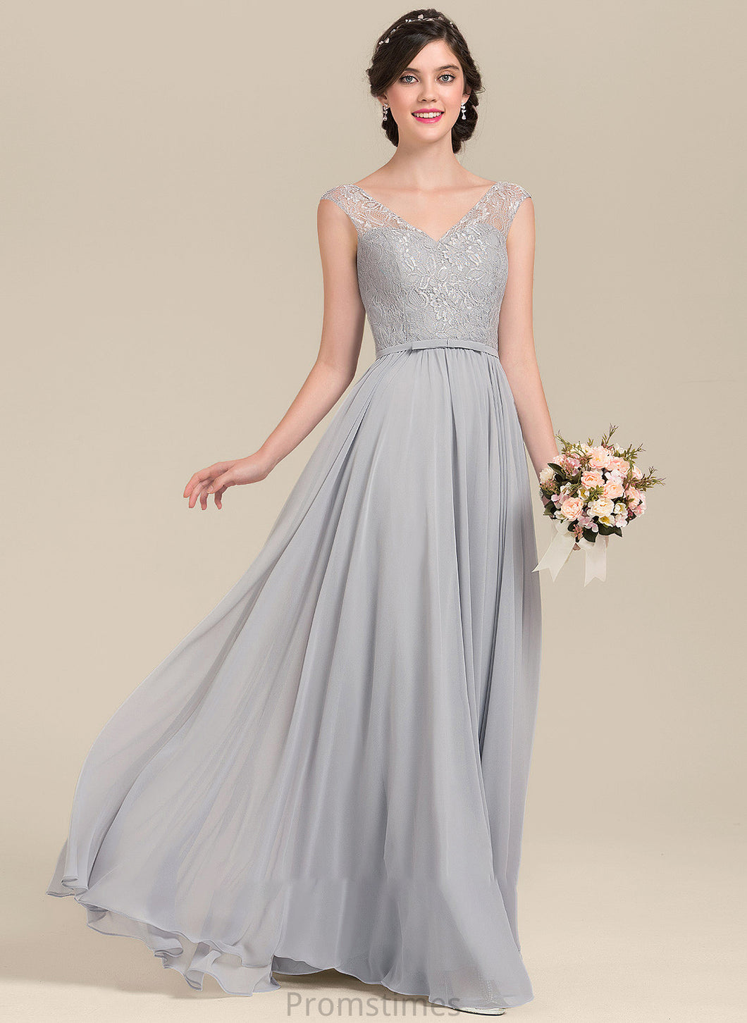 Neckline Length Fabric Embellishment V-neck Bow(s) Silhouette A-Line Floor-Length Sofia Bridesmaid Dresses
