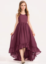 Load image into Gallery viewer, Bow(s) Neck Junior Bridesmaid Dresses Thirza With A-Line Chiffon Cascading Ruffles Scoop Asymmetrical