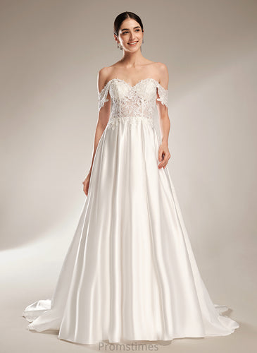 Ball-Gown/Princess Satin Dress Sweetheart Sequins Train Chapel Wedding Dresses Brooklyn Lace With Wedding
