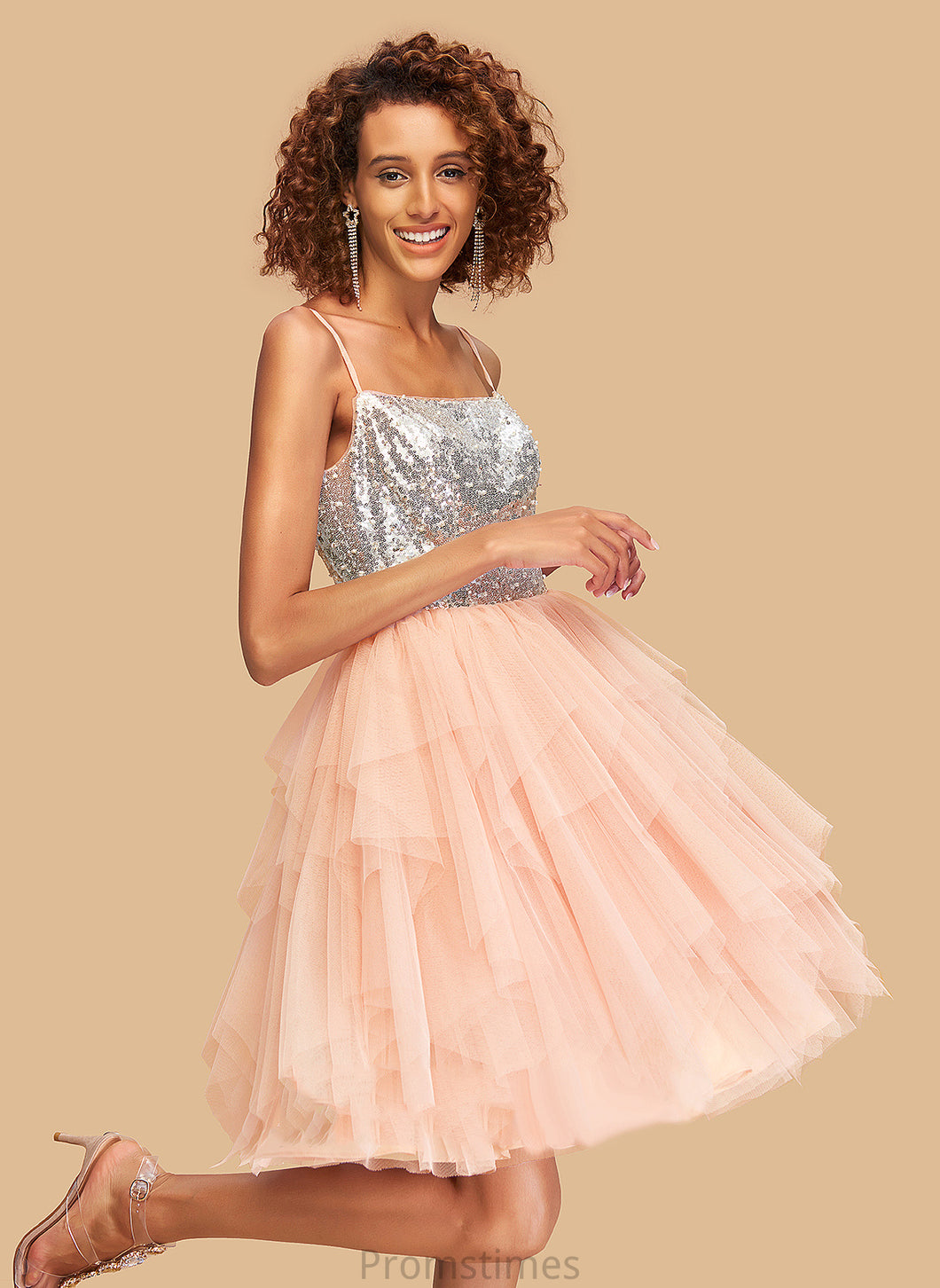 Neckline Amira Sequins Homecoming Dress Knee-Length With Tulle A-Line Square Homecoming Dresses