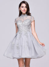 Load image into Gallery viewer, Homecoming Organza A-Line Appliques Lace With Shaniya High Dress Tulle Homecoming Dresses Short/Mini Neck Lace