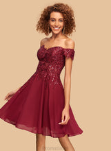 Load image into Gallery viewer, Short/Mini Dress Off-the-Shoulder Chiffon Annie Homecoming Dresses With A-Line Homecoming Sequins Lace