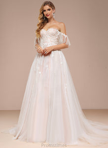 Wedding Sweetheart Sequins Wedding Dresses Dress Lace Off-the-Shoulder Tulle Train Court With Dana Ball-Gown/Princess Ruffle