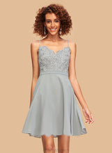 Load image into Gallery viewer, Chiffon Short/Mini Homecoming Lace Homecoming Dresses Tessa V-neck Dress A-Line Beading With