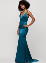 Load image into Gallery viewer, Prom Dresses Trumpet/Mermaid V-neck Charmeuse Sweep Maggie Train