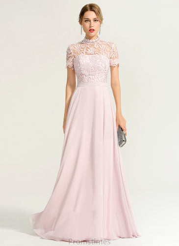 Chiffon Floor-Length Brielle Prom Dresses A-Line Sequins Lace Neck With High