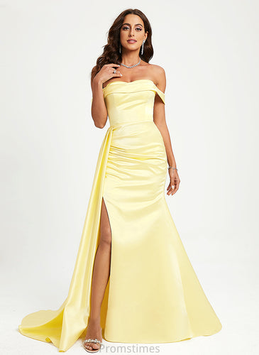 Phyllis Trumpet/Mermaid Satin Sweep Ruffle Prom Dresses Off-the-Shoulder With Train