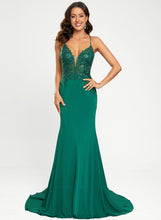 Load image into Gallery viewer, Robin Jersey Prom Dresses Sequins Sweep Train V-neck With Trumpet/Mermaid