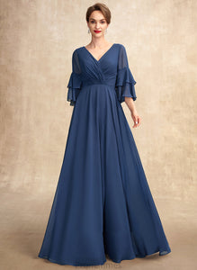 Chiffon Aria Ruffles Dress the Floor-Length With Mother of Bride Mother of the Bride Dresses Cascading A-Line V-neck