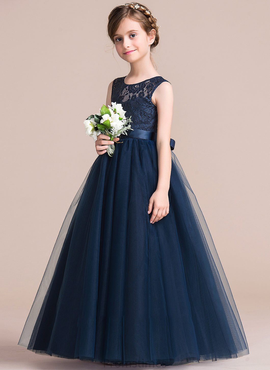 Piper Junior Bridesmaid Dresses Ball-Gown/PrincessScoopNeckFloor-LengthTulleJuniorBridesmaidDressWithSash#126265