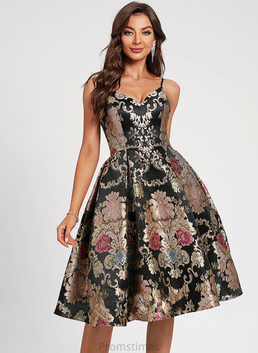 Homecoming Dresses Lace A-Line Libby Flower(s) Knee-Length With Homecoming V-neck Dress