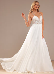 Wedding Sequins Lace Camilla V-neck With Chiffon Dress Wedding Dresses A-Line Sweep Train Beading
