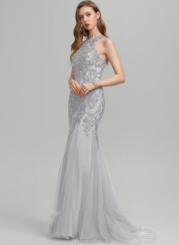 Trumpet/Mermaid Scoop Train Tulle Neck With Prom Dresses Sequins Sweep Marcie