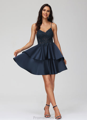 Homecoming Dresses V-neck Short/Mini With Homecoming Rosie Dress A-Line Lace Satin