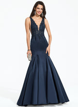 Load image into Gallery viewer, Prom Dresses With V-neck Sweep Train Satin Lace Kaylyn Trumpet/Mermaid Beading